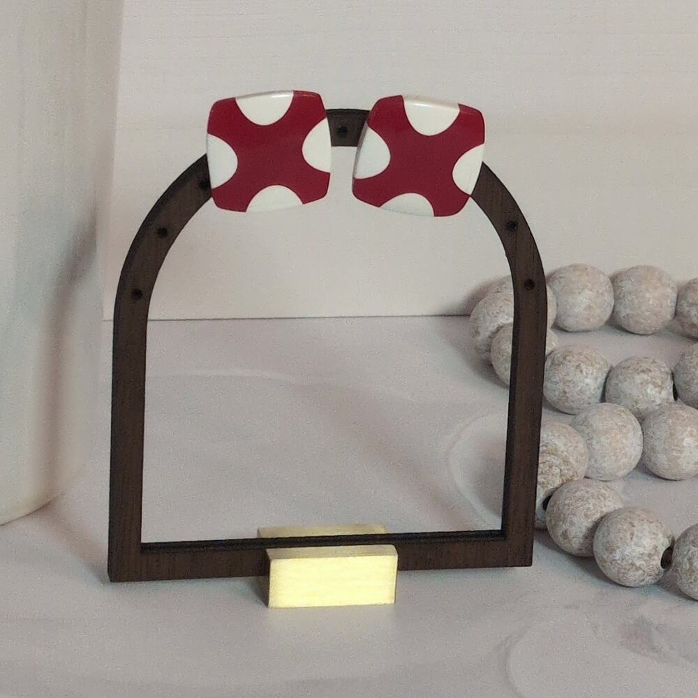 Cute VTG 1980s Color Craze Fancy Red & White Polka Dot Square Post Earrings